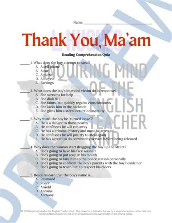 Thank You Ma’am Questions & Answers PDF for Class 11
