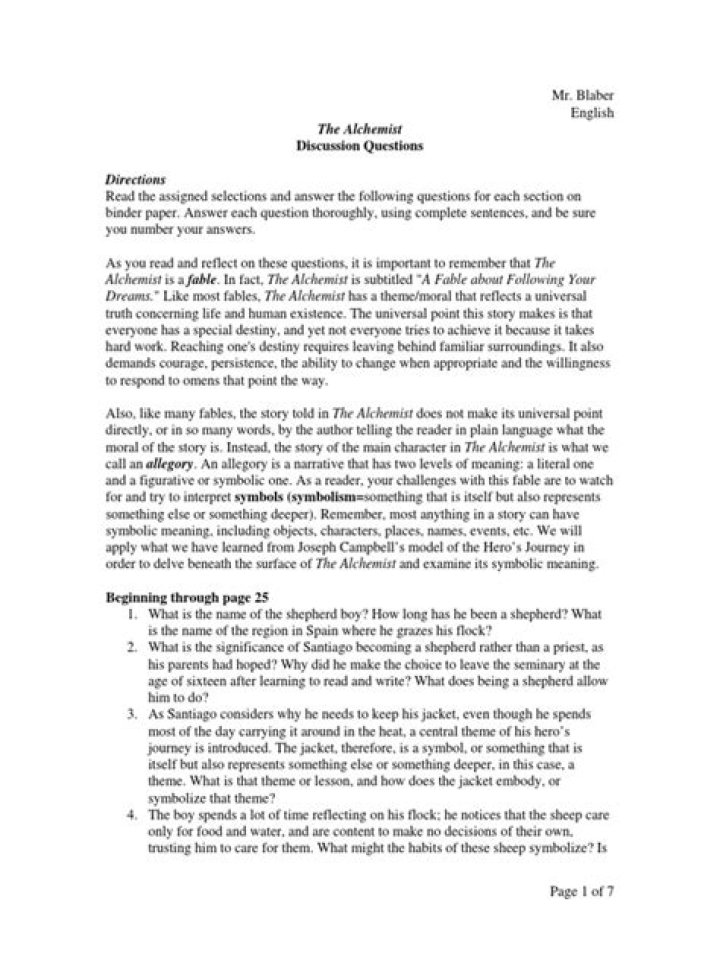 The Alchemist Discussion Questions PDF – Deep Analysis & Reflection Prompts