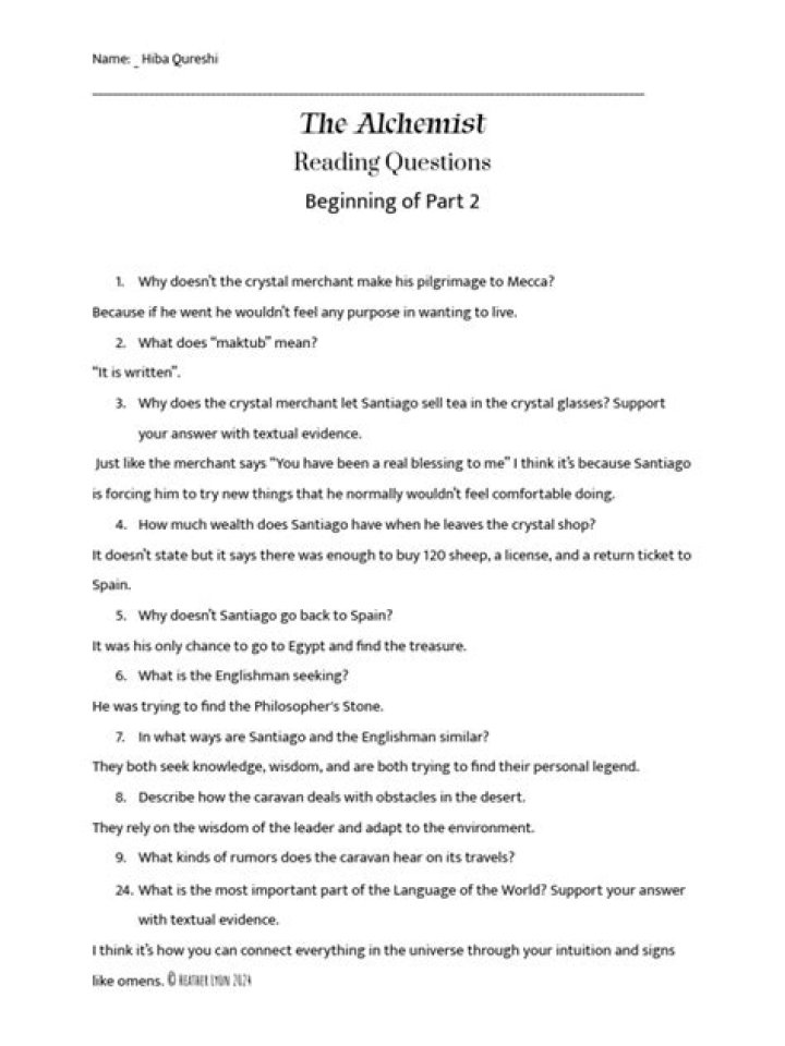 The Alchemist: Essential Questions and Answers in PDF Format