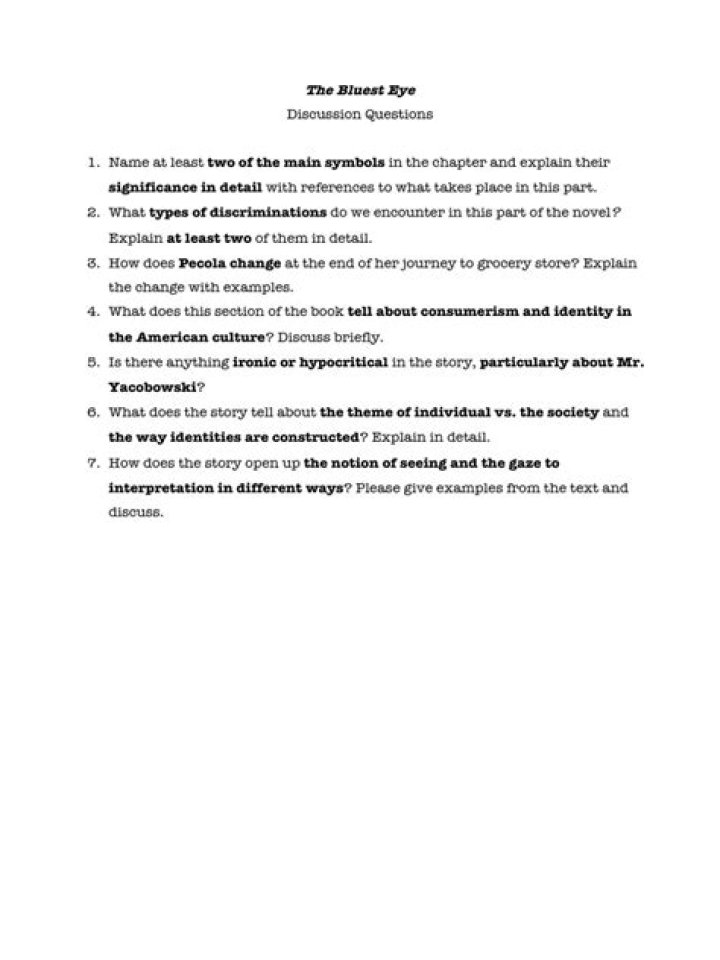 The Bluest Eye Discussion Questions PDF: Critical Analysis & Study Guide