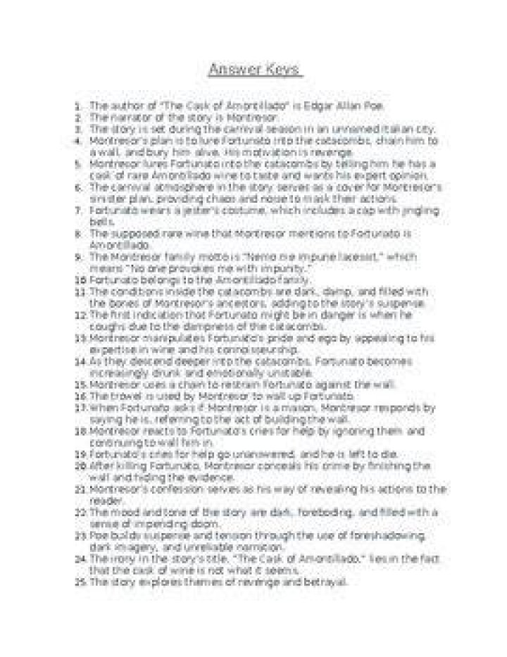 The Cask of Amontillado Answer Key PDF with Full Explanations