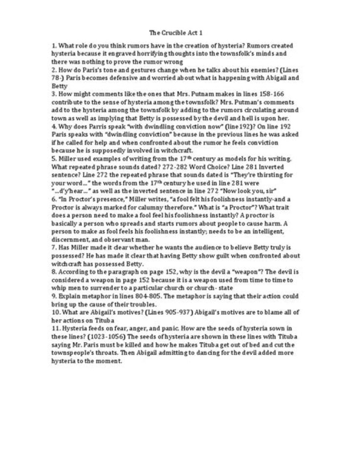 The Crucible Act 1 Questions PDF: Study Guide & Analysis