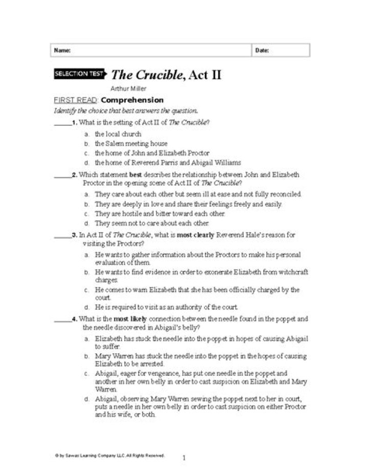 The Crucible Act 2 Study Guide: Questions & Answers PDF