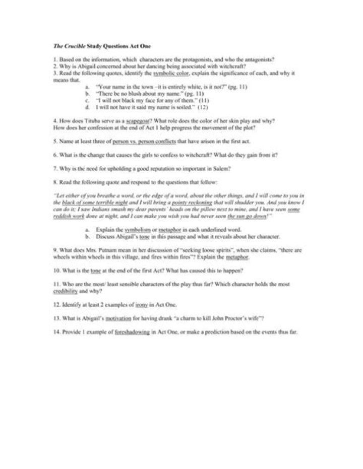 The Crucible Act 3 Study Questions & Answers PDF