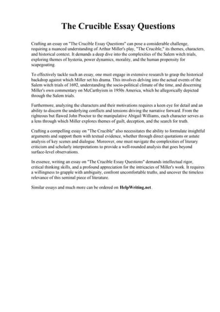 The Crucible Essay Questions PDF: Essential Analysis Tools