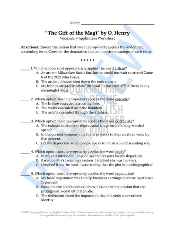 The Gift of Magi: Questions and Answers PDF