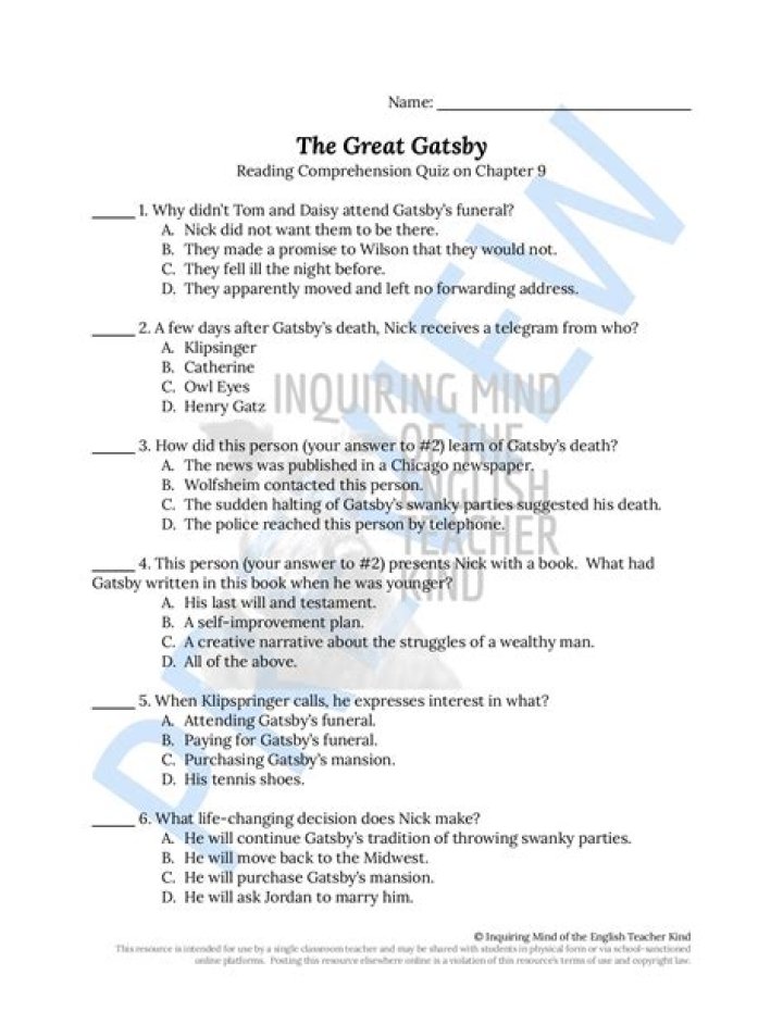 The Great Gatsby Chapter 5 Questions & Answers PDF: Expert Analysis
