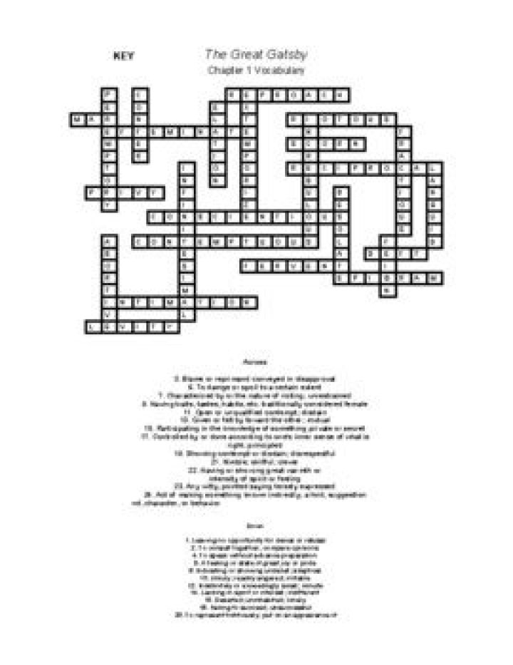 The Great Gatsby Crossword Puzzle Answer Key PDF