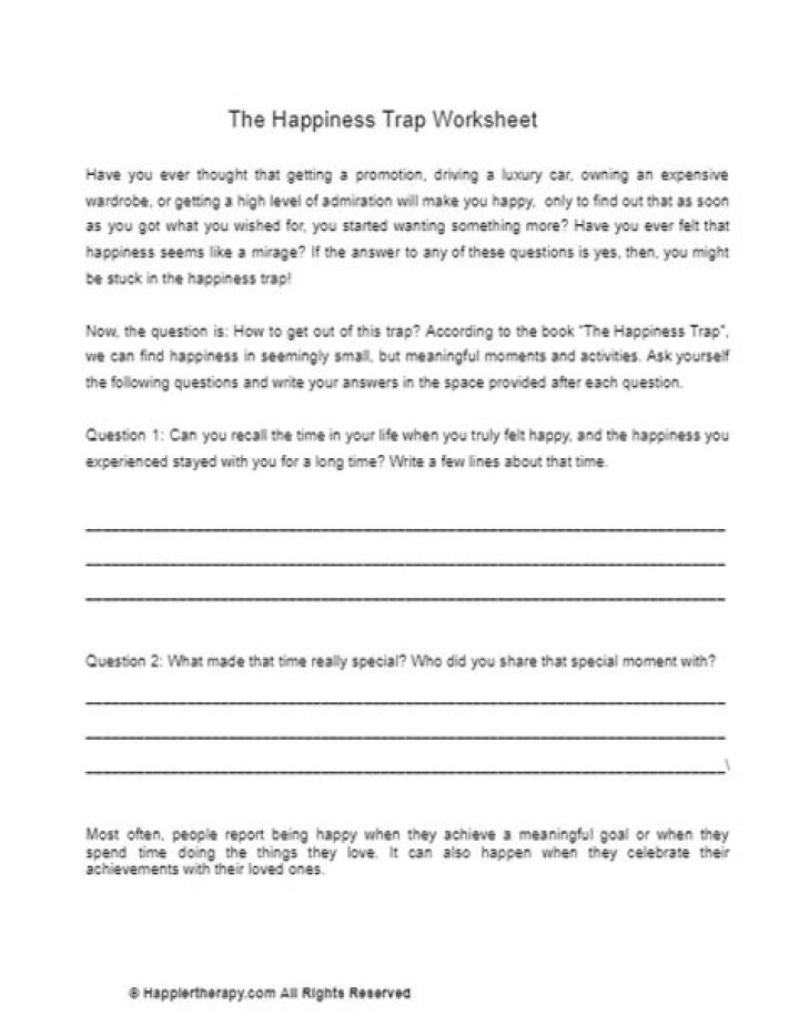 Break Free from The Happiness Trap: Free Worksheets PDF