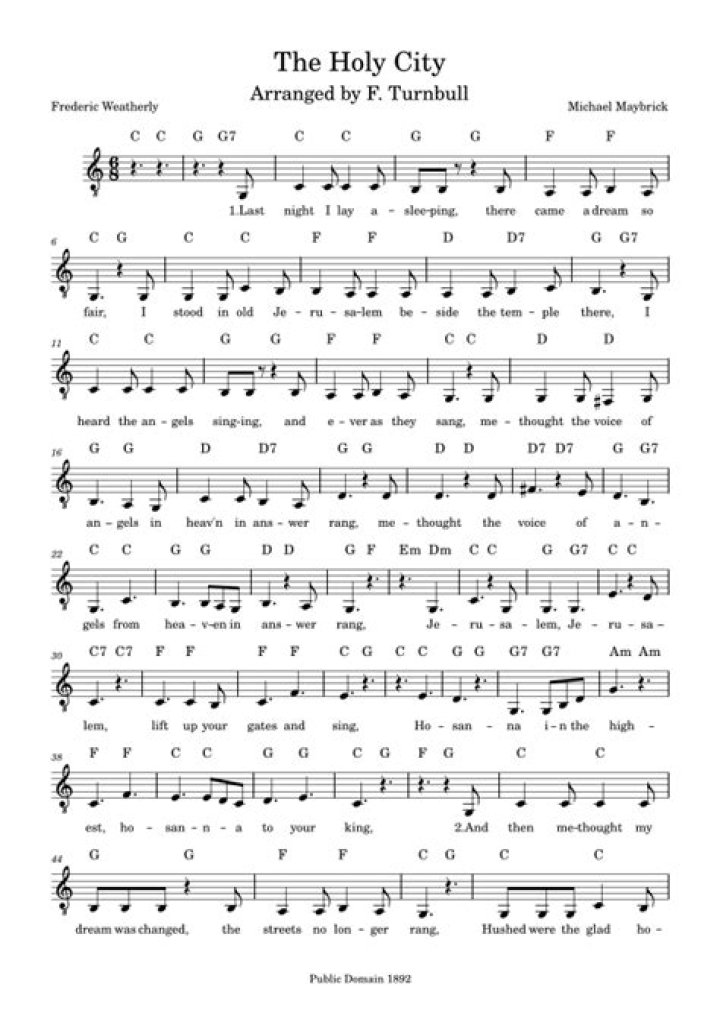 The Holy City Lyrics & Free Sheet Music PDF Download