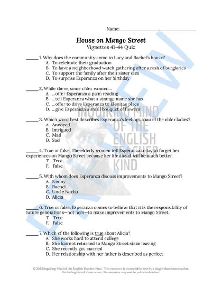 The House on Mango Street: Questions and Answers PDF