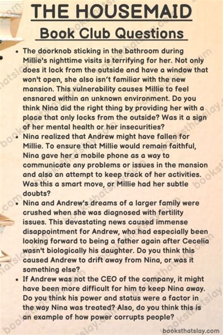 Housemaid Book Club Discussion Questions PDF Download