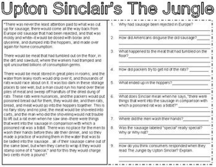Free The Jungle Upton Sinclair Worksheet PDF Answer Key
