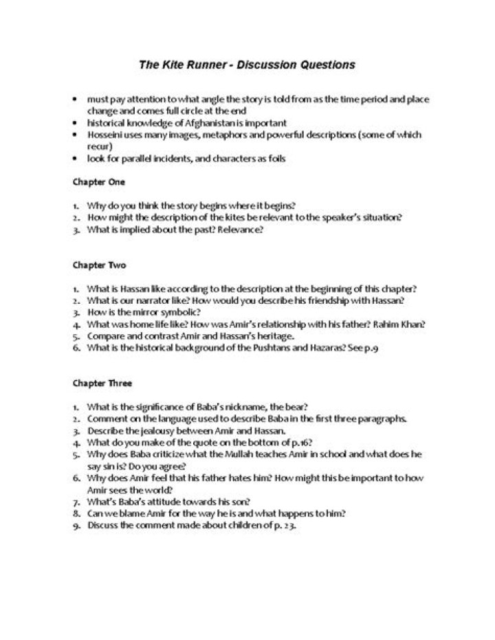 The Kite Runner Discussion Questions PDF for Study & Analysis