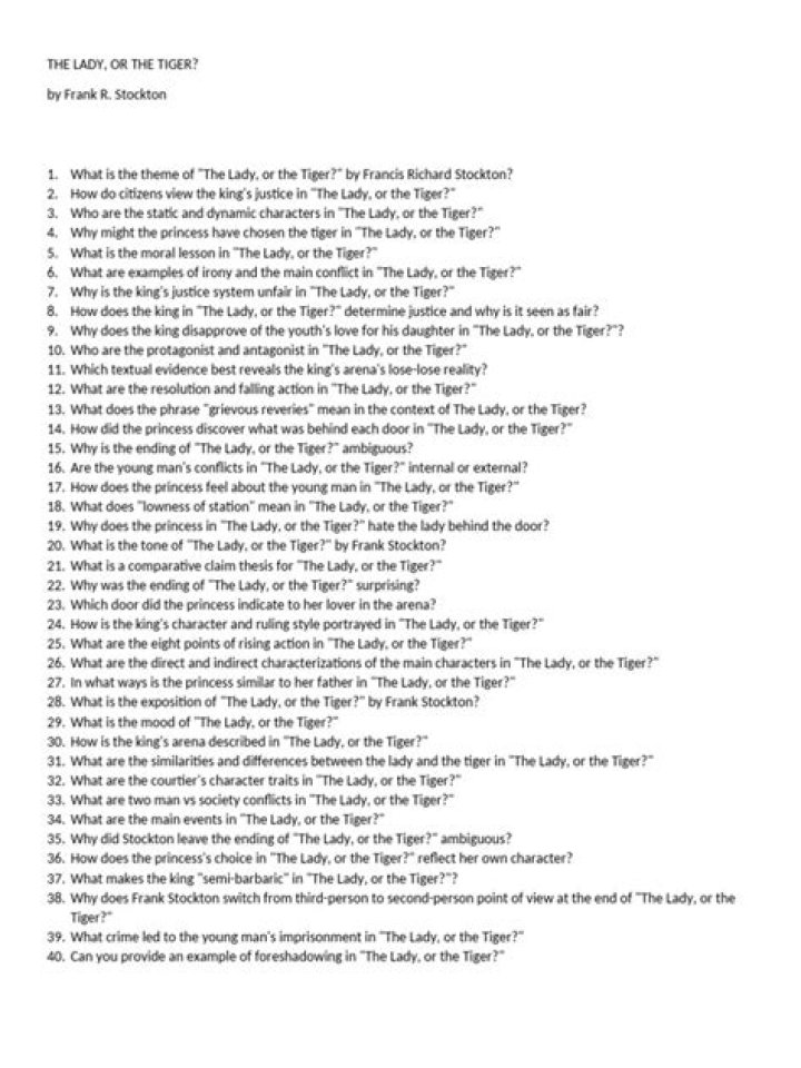 The Lady and the Tiger: Key Questions & Analysis PDF