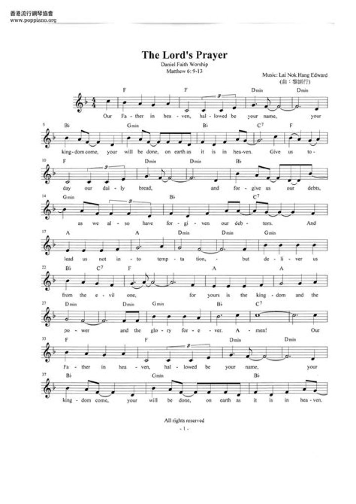 The Lord's Prayer PDF Sheet Music for Free Download