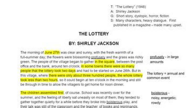The Lottery Annotations PDF Answer Key: Step-by-Step Guide