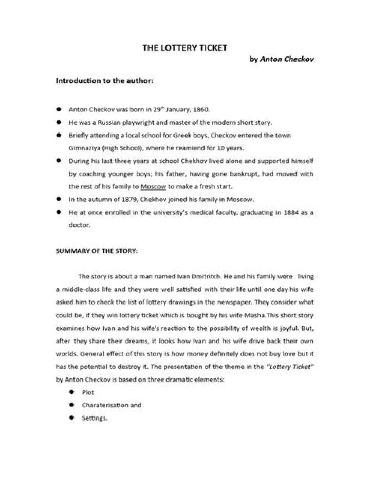 The Lottery Ticket by Anton Chekhov: Questions & Answers PDF