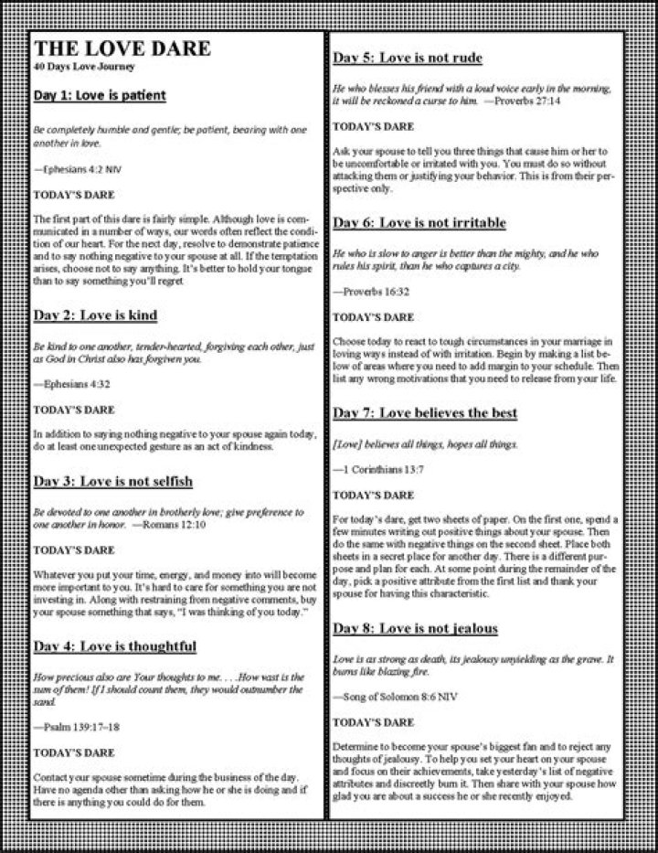The Love Dare List 1–40 PDF: 40 Heartfelt Challenges to Deepen Your Love