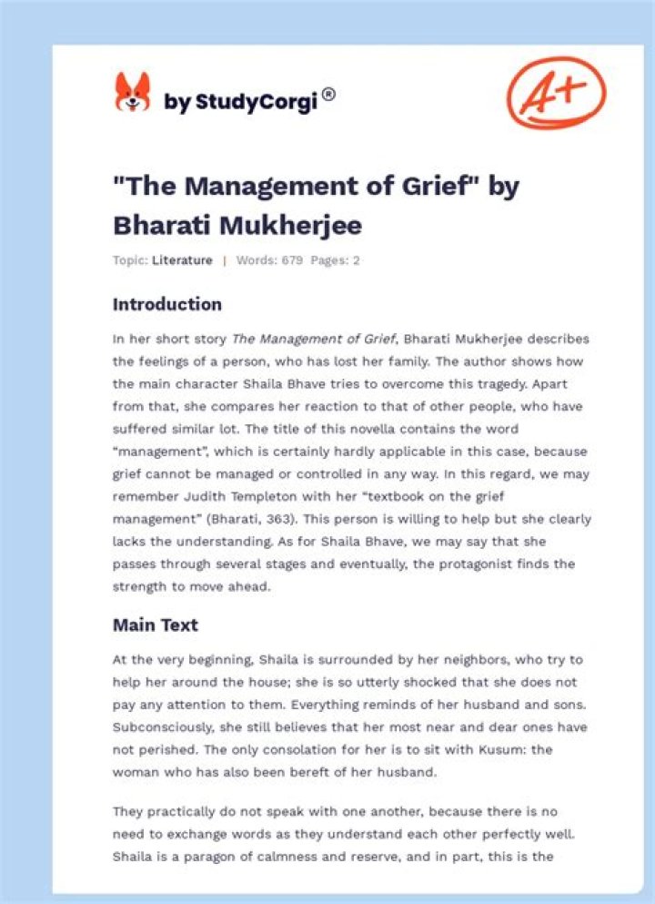 The Management of Grief: Bharati Mukherjee’s Insights in PDF