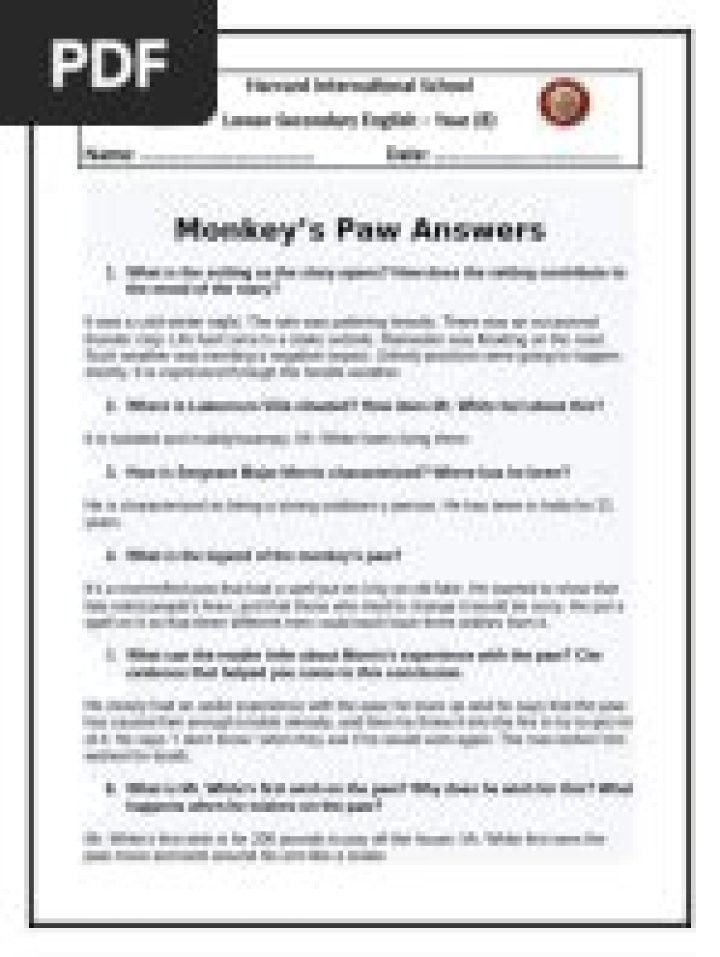 The Monkey’s Paw Comprehension Questions PDF: Study Guide & Answers