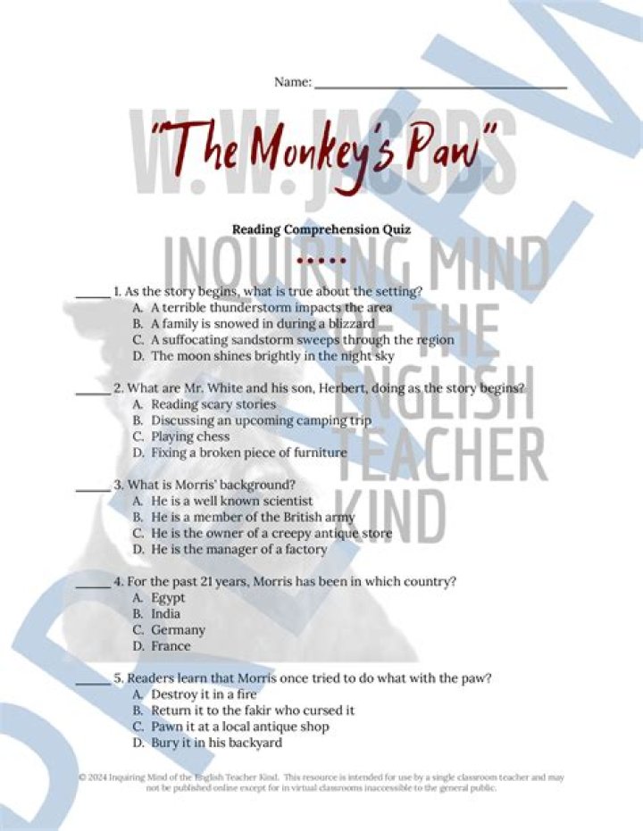 The Monkey's Paw: Essential Questions & Answers PDF