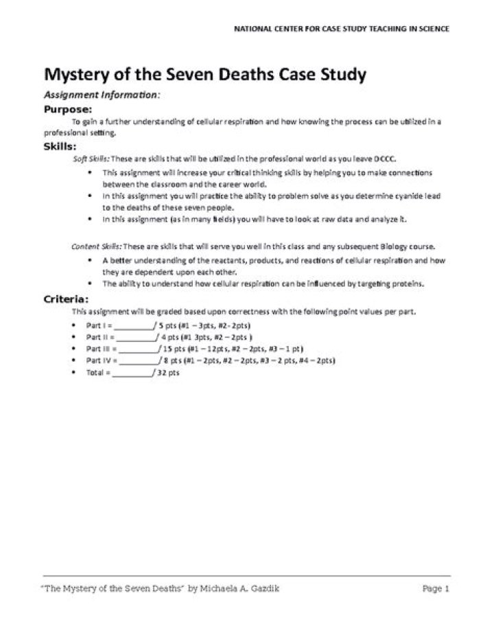 The Mystery of the Seven Deaths: Case Study Answers PDF