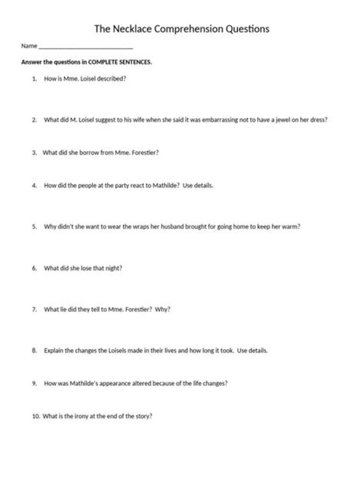 Necklace Comprehension Questions PDF: Master Jewelry Knowledge