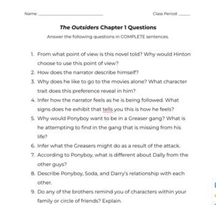 The Outsiders Chapter 1: Questions & Answers PDF – Key Insights