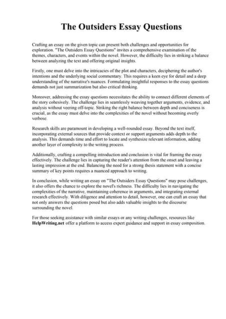 The Outsiders Essay Questions PDF: Analysis and Guide