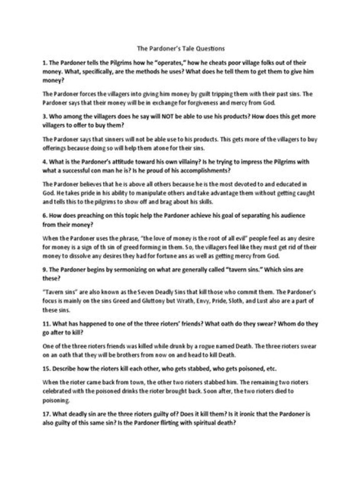 The Pardoner's Tale Questions PDF: Study Guide & Analysis