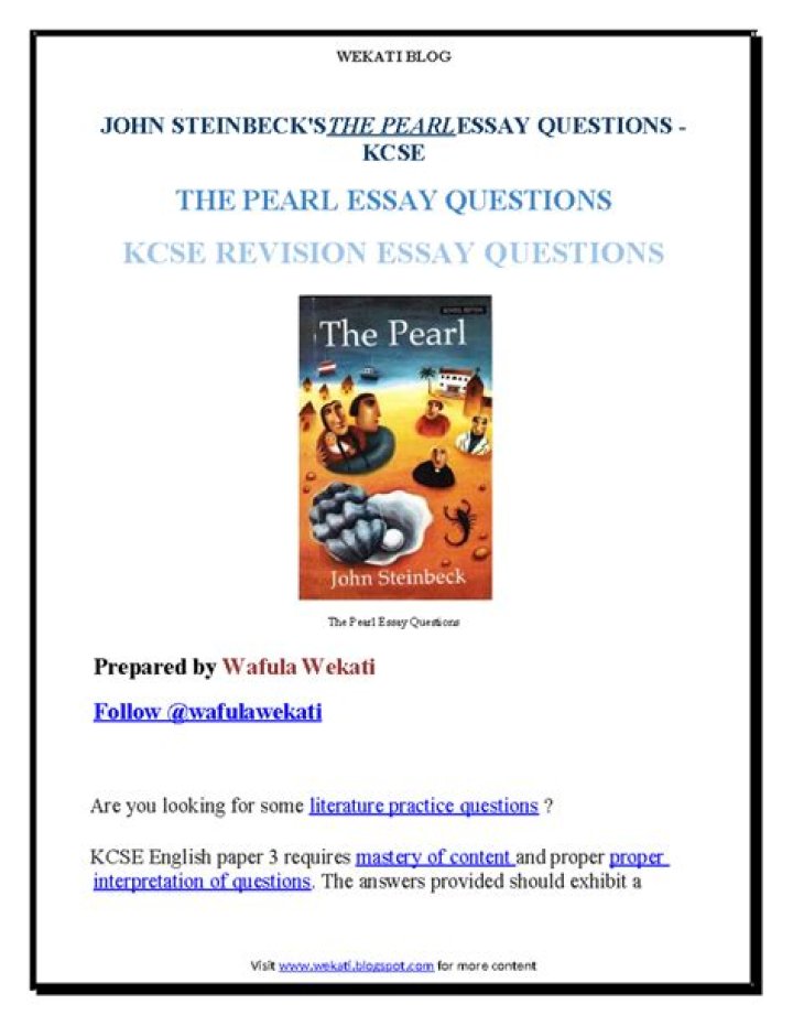 The Pearl Essay Questions and Answers PDF: Complete Study Guide
