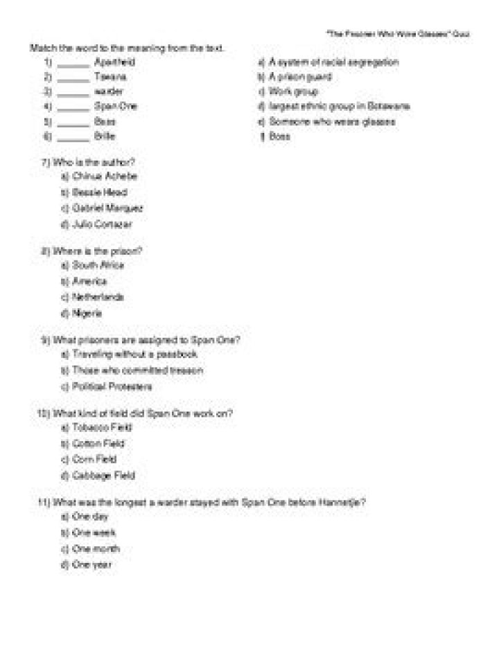 The Prisoner Who Wore Glasses: Answers & Questions PDF
