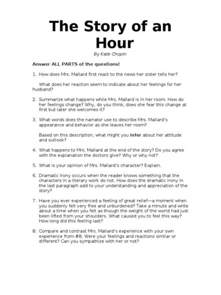 The Story of an Hour Questions PDF: Analysis & Answers