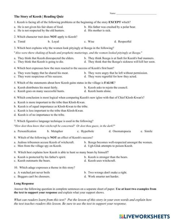 The Story of Keesh: Questions & Answers PDF