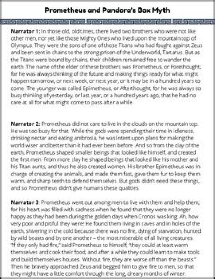 The Story of Prometheus and Pandora’s Box: PDF Answer Key