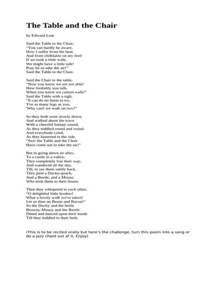 The Table and the Chair: Poem Questions & Answers PDF
