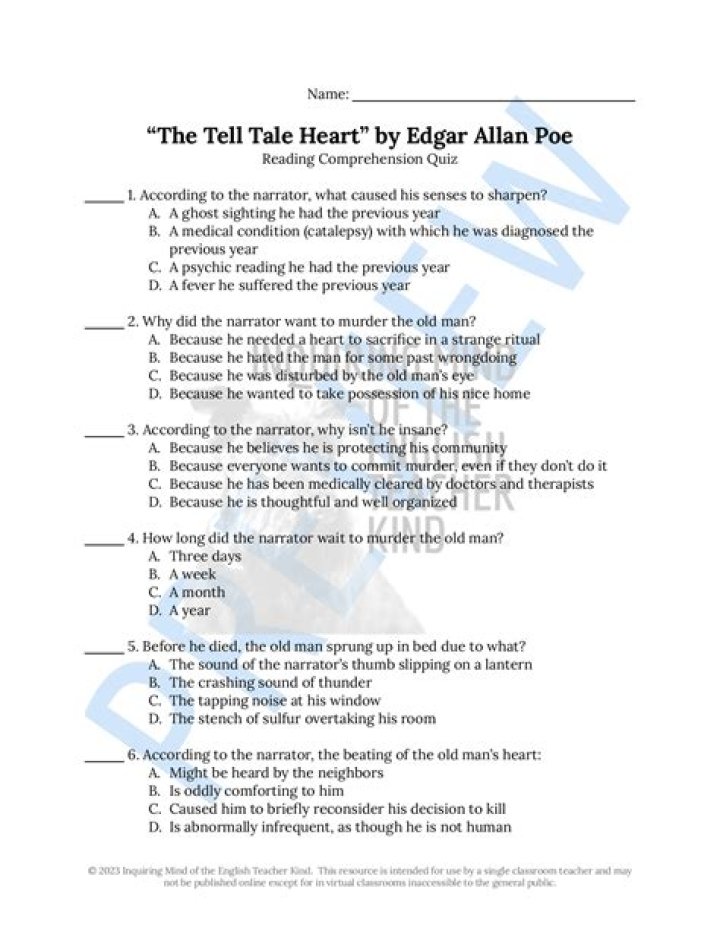 The Tell Tale Heart PDF Answer Key & Analysis
