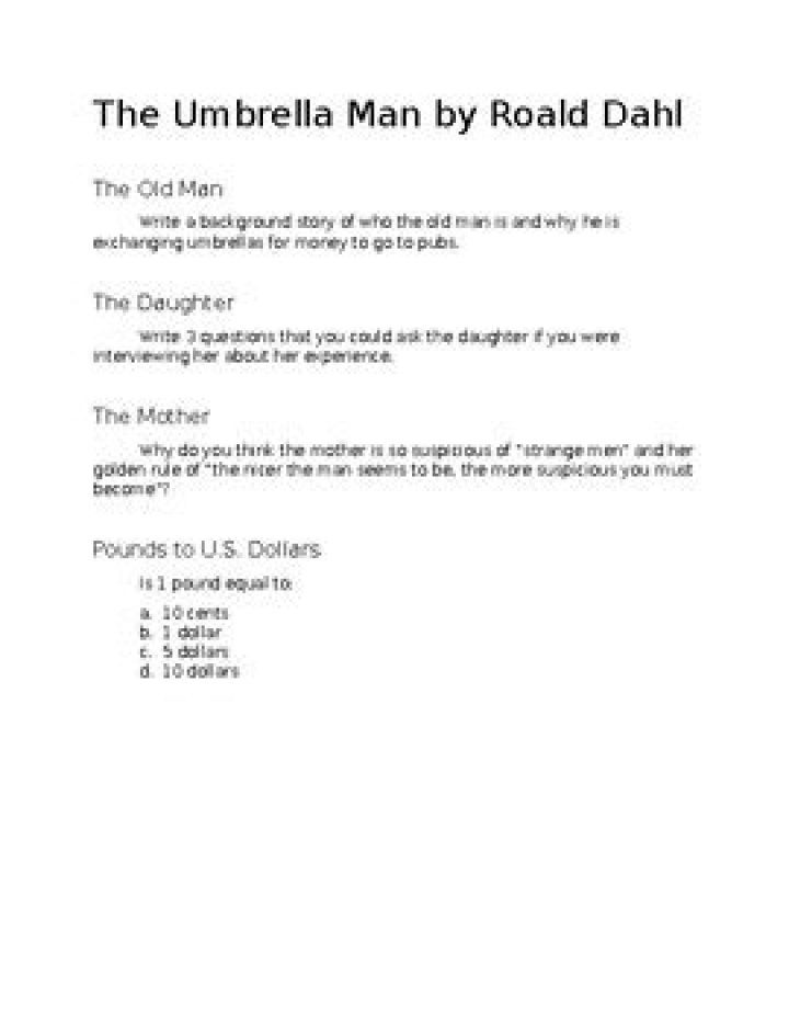 The Umbrella Man by Roald Dahl: Questions & Answers PDF