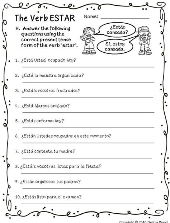 Verb Estar Worksheet Answer Key PDF with Answers