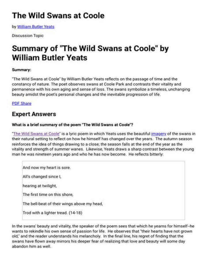 The Wild Swans at Coole: Questions & Answers PDF