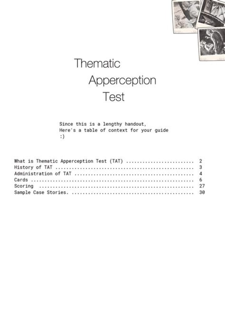 Thematic Apperception Test Examples PDF: Analyze Personality Insights