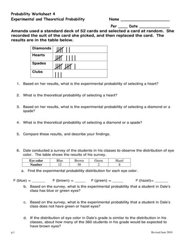 Theoretical vs Experimental Probability Worksheet PDF: Practice & Compare