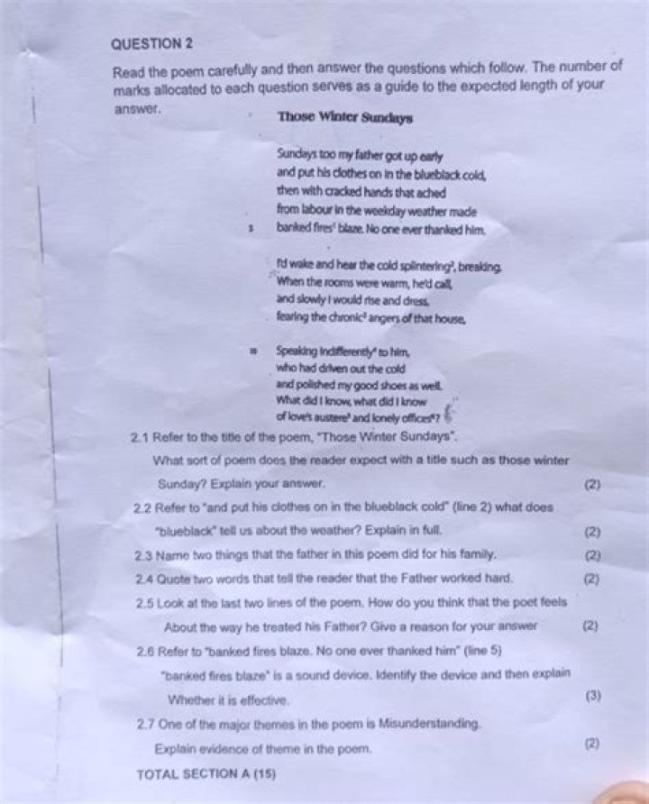 Those Winter Sundays: Questions and Answers PDF