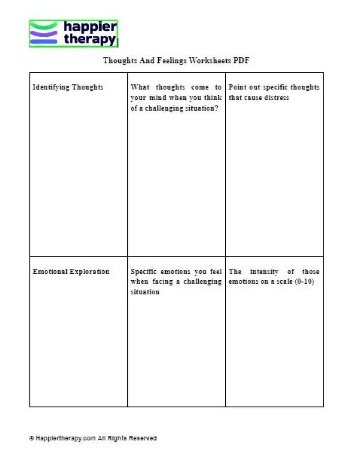 Download Free Thoughts and Feelings Worksheets PDF for Emotional Awareness