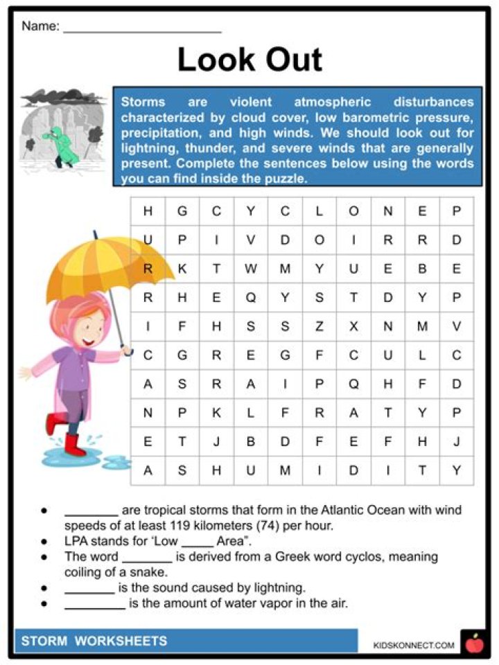 Thunderstorm Worksheet PDF – Download Free Weather Learning Activity