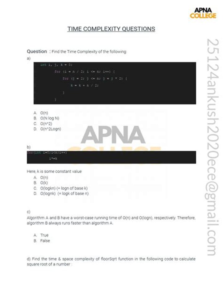 Time Complexity Questions PDF: Master Algorithm Analysis with Practice Problems