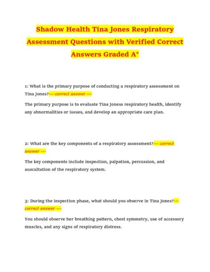 Tina Jones Shadow Health Respiratory Assessment Answers PDF: Complete Guide
