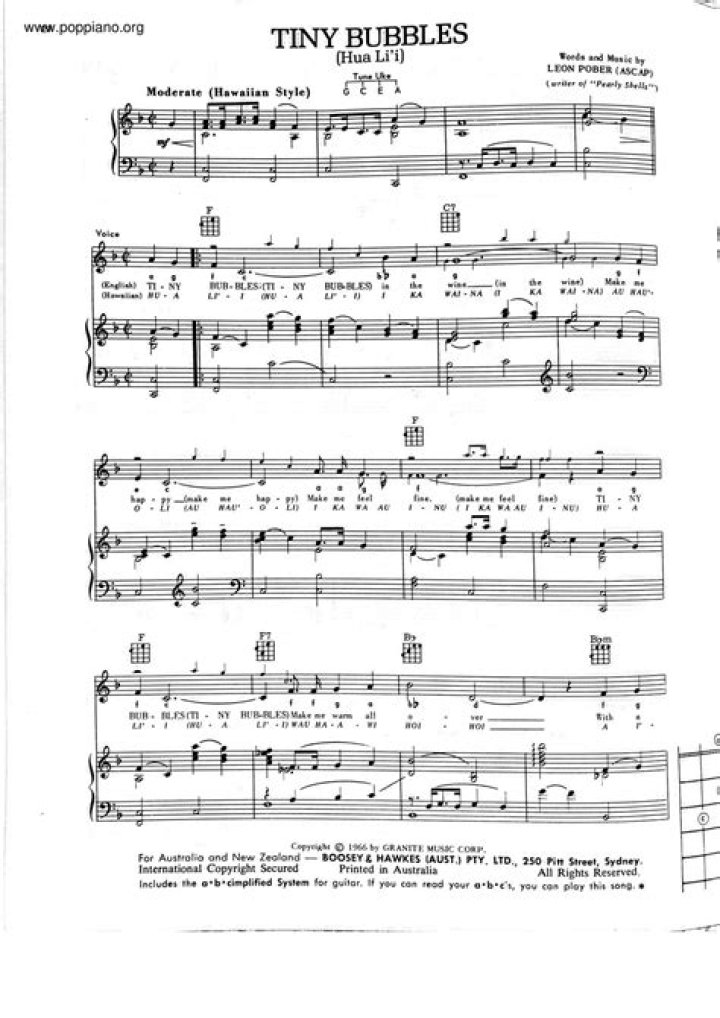 Tiny Bubbles Sheet Music PDF – Easy Sing-Along Songs for Kids