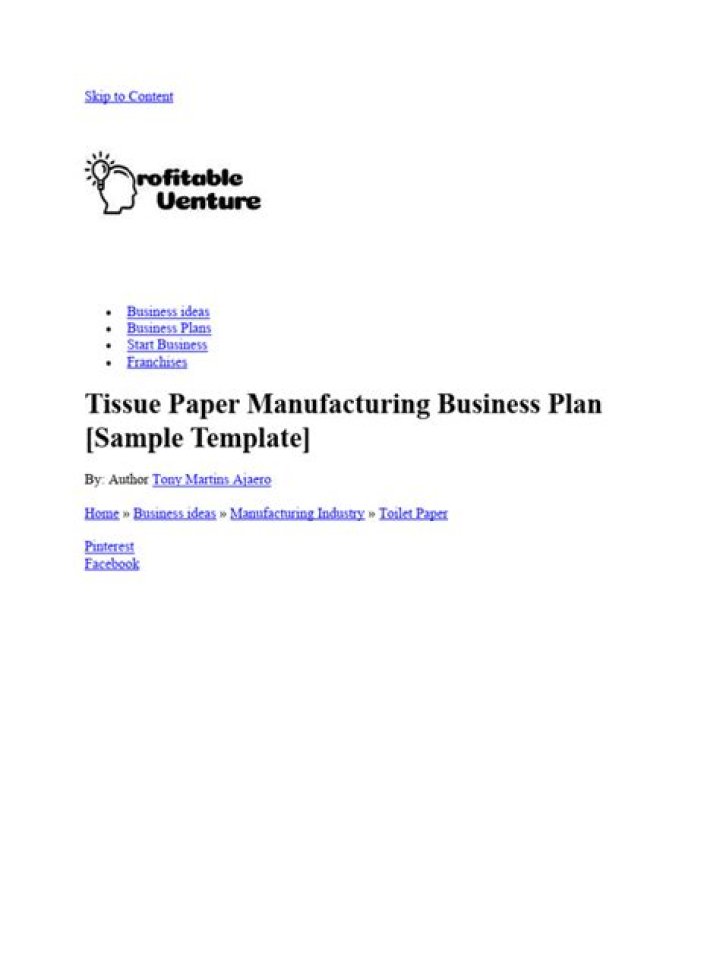 Complete Tissue Paper Manufacturing Business Plan PDF for Startup Success